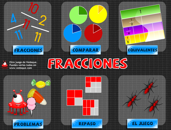 Hay fichas interactivas de fracciones con ejercicios educativos