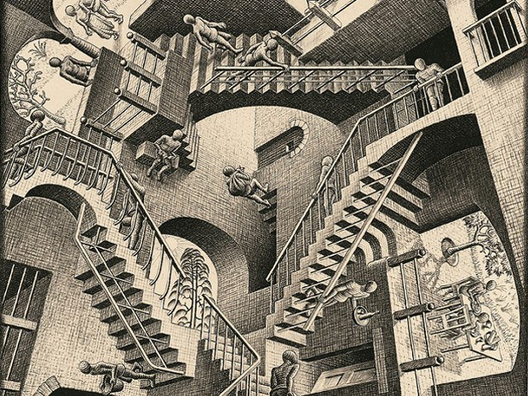 Relatividad en Escher: La Magia de las Escaleras Imposibles